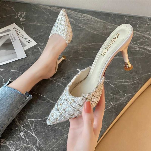 slippers high heel mules shoes women summer pointed toe metal sandals outdoor stiletto half 5 cm/9 cm, Black
slippers high heel mules shoes women summer pointed toe metal sandals outdoor stiletto half 5 cm/9 cm, Black