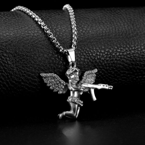 retro crystal gun angel necklaces for women stainless steel long necklace hip hop jewelry drop shipping, Silver
retro crystal gun angel necklaces for women stainless steel long necklace hip hop jewelry drop shipping, Silver