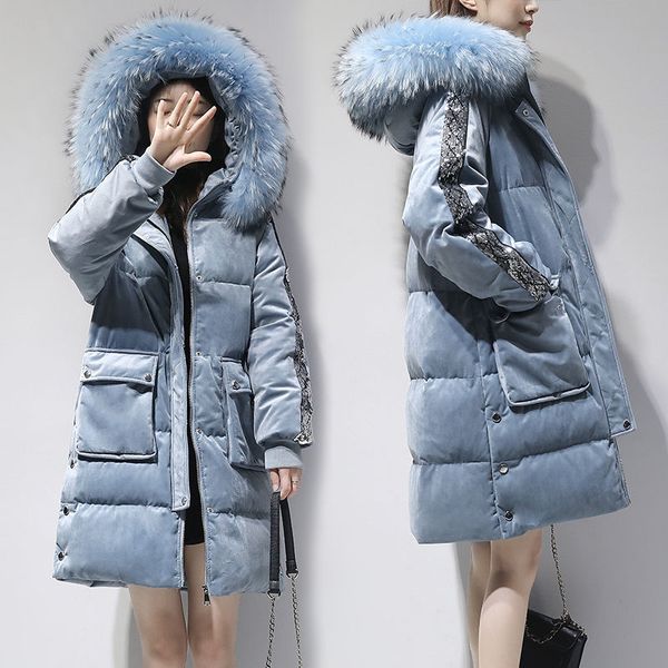 women down jacket female long section 2019 new thickening sequined gold velvet warm thick coat white duck down coats women, Black
women down jacket female long section 2019 new thickening sequined gold velvet warm thick coat white duck down coats women, Black