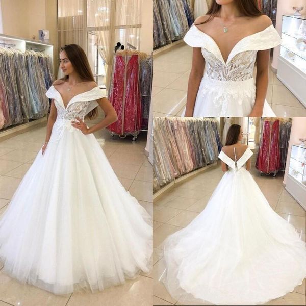 setwell jewel sheer neck a-line wedding dresses off shoulder lace appliques floor length pleated bridal gowns, White
setwell jewel sheer neck a-line wedding dresses off shoulder lace appliques floor length pleated bridal gowns, White