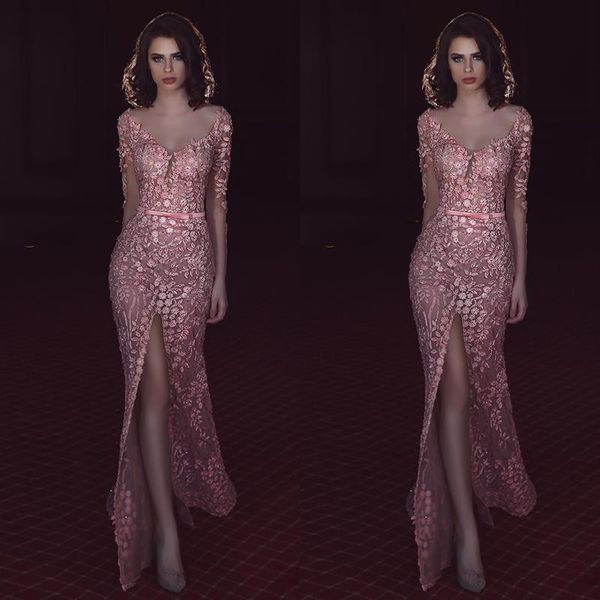 dubai pink split high prom dresses 2020 deep v neck sheer long sleeve illusion with 3d floral flower mermaid evening formal party gown, Black
dubai pink split high prom dresses 2020 deep v neck sheer long sleeve illusion with 3d floral flower mermaid evening formal party gown, Black