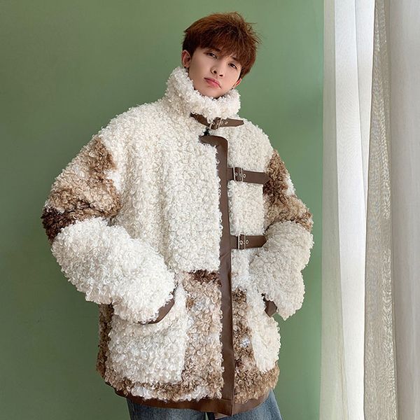 men women winter thick faux lambswool splice leather loose jacket male streetwear cotton padded parka fur coat outerwear, Black
men women winter thick faux lambswool splice leather loose jacket male streetwear cotton padded parka fur coat outerwear, Black