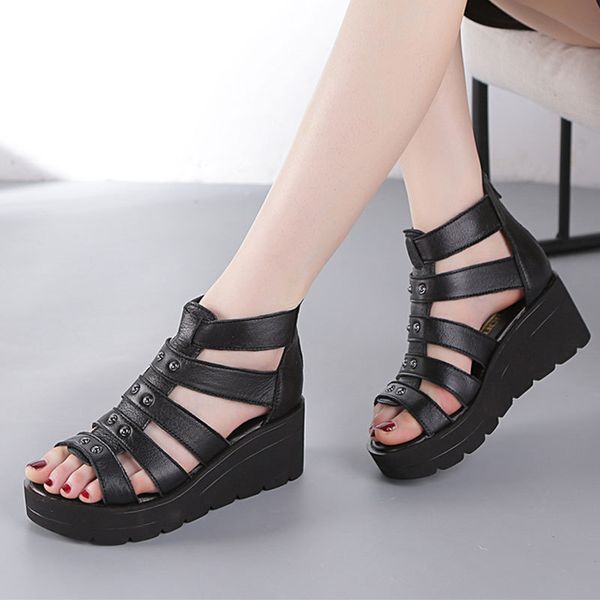 2020 summer leather heel muffin sandals thick bottom female all-match fish mouth sandals female flat bottom, Black
2020 summer leather heel muffin sandals thick bottom female all-match fish mouth sandals female flat bottom, Black