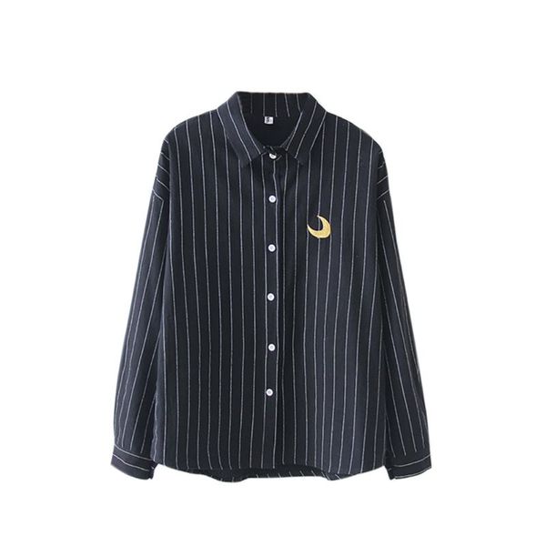 women embroidery shirt striped cotton school blouses office ladies female blusas plus size loose work shirt autumn, White
women embroidery shirt striped cotton school blouses office ladies female blusas plus size loose work shirt autumn, White