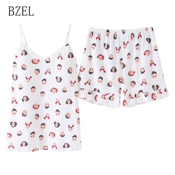 bzel summer ladies pajama new sling suit sleepwear v-neck plus size pigama cotton nighty smile face women nightwear shorts sets, Blue;gray
bzel summer ladies pajama new sling suit sleepwear v-neck plus size pigama cotton nighty smile face women nightwear shorts sets, Blue;gray