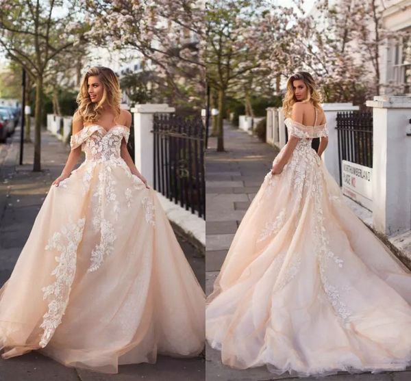 custom short sleeves lace wedding dresses 2019 with appliques flowers off shoulder sweep train tulle garden a line wedding bridal gowns, White
custom short sleeves lace wedding dresses 2019 with appliques flowers off shoulder sweep train tulle garden a line wedding bridal gowns, White