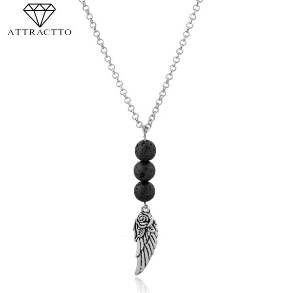 attractto men choker alloy necklace pendants for women stainless steel angel wing necklaces silver statement necklace sne190022