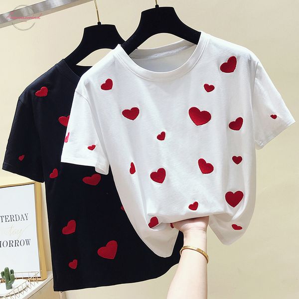women t shirt love embroidery cotton sweet white t shirt women summer short sleeve black tee shirt femme new 2019
women t shirt love embroidery cotton sweet white t shirt women summer short sleeve black tee shirt femme new 2019