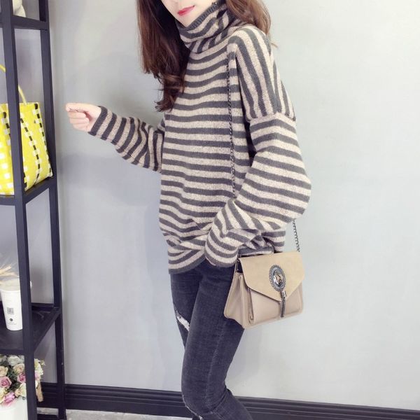 korean style women sweater oversized ladies fall clothes pull femme trend turtleneck warm autumn winter clothes striped jumpers, White;black
korean style women sweater oversized ladies fall clothes pull femme trend turtleneck warm autumn winter clothes striped jumpers, White;black