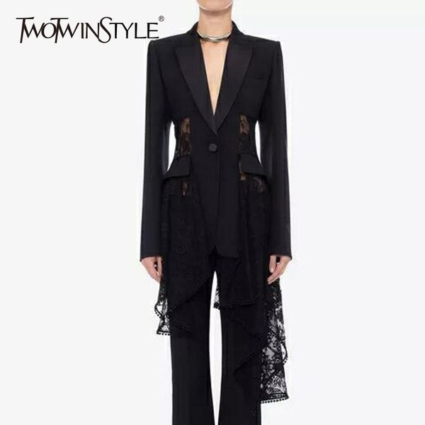 twotwinstyle lace blazer female patchwork hollow out high waist asymmetrical coats large size womens 2019 autumn clothing, White;black
twotwinstyle lace blazer female patchwork hollow out high waist asymmetrical coats large size womens 2019 autumn clothing, White;black