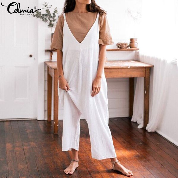 celmia plus size vintage overalls women long jumpsuits 2019 summer sleeveless loose wide leg rompers ladies playsuit harem pants, Black;white
celmia plus size vintage overalls women long jumpsuits 2019 summer sleeveless loose wide leg rompers ladies playsuit harem pants, Black;white