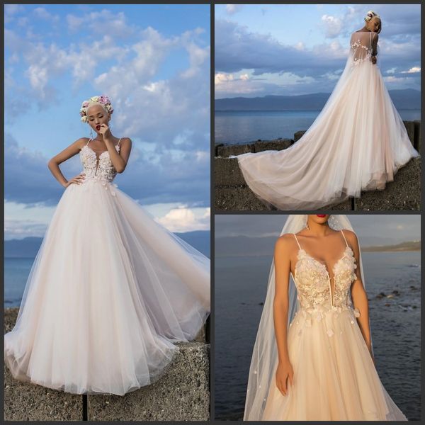 2019 new dariakarlozi beach wedding dresses spaghetti bridal gowns sweep train tulle appliqued sheer back wedding dress new arrival, White
2019 new dariakarlozi beach wedding dresses spaghetti bridal gowns sweep train tulle appliqued sheer back wedding dress new arrival, White