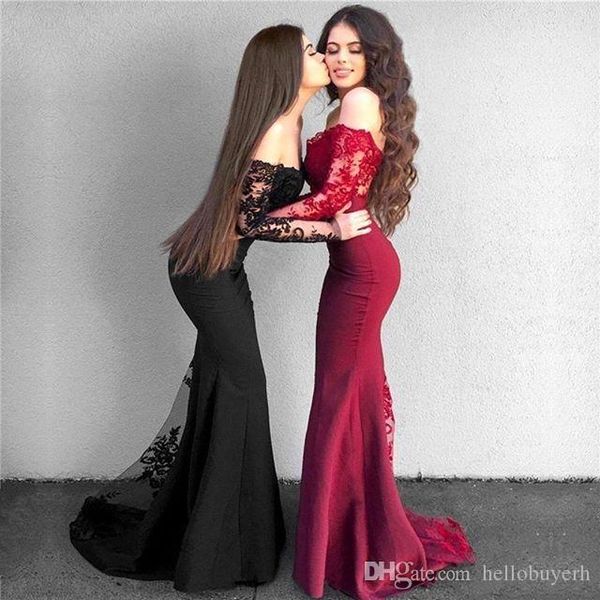 mermaid long prom dresses satin stretch wine 2018 lace long sleeves evening prom dresses south africa, Black
mermaid long prom dresses satin stretch wine 2018 lace long sleeves evening prom dresses south africa, Black