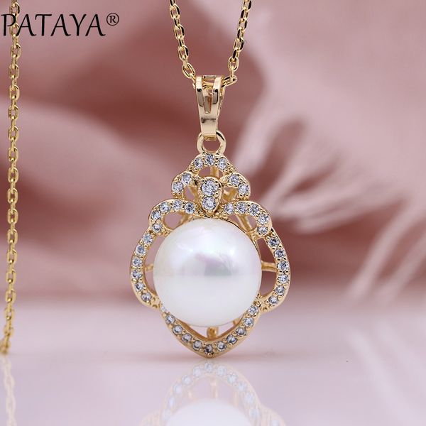pataya new petal shell pearls hollow big pendants 585 rose gold natural zircon long necklaces women luxury fine fashion jewelry, Silver
pataya new petal shell pearls hollow big pendants 585 rose gold natural zircon long necklaces women luxury fine fashion jewelry, Silver
