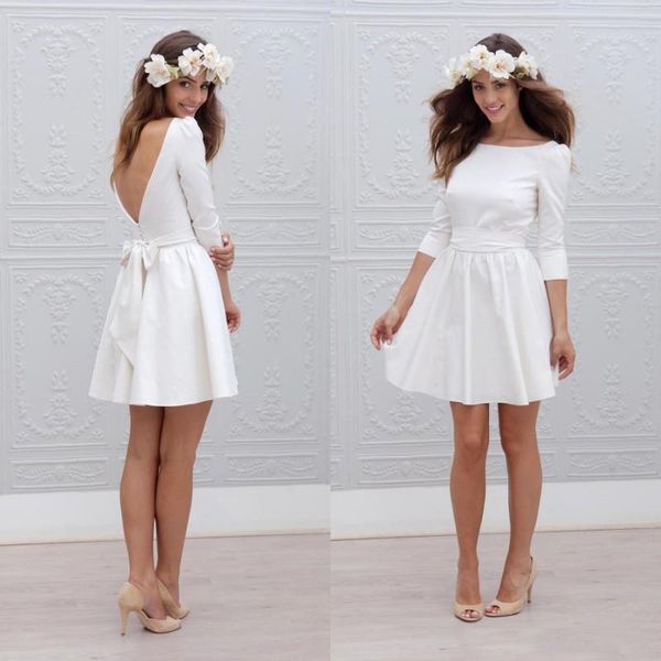 Fall 2019 Boho Short Wedding Dresses Scoop A Line 3/4 Long Sleeves Ivory Satin Beach Bridal Wedding Gowns
Fall 2019 Boho Short Wedding Dresses Scoop A Line 3/4 Long Sleeves Ivory Satin Beach Bridal Wedding Gowns