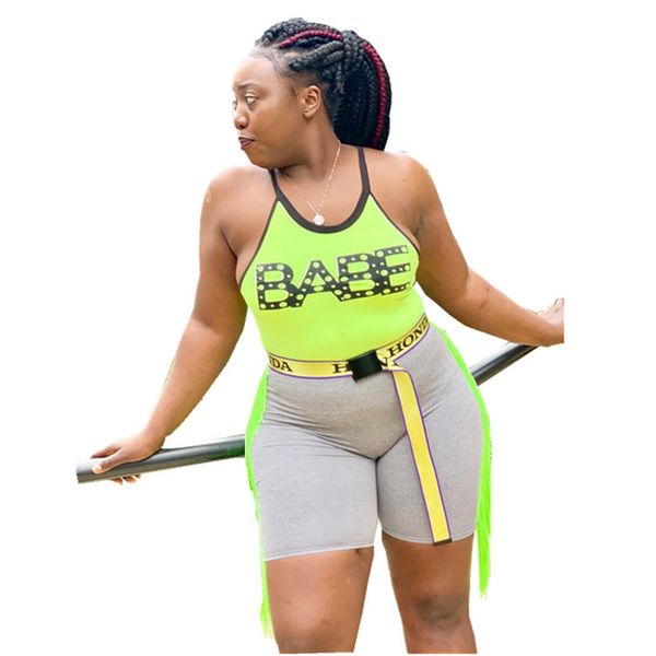 two piece dress hhdmv 2021 women plus-size movement style sets sleeveless condole belt elastic short pants letters, White
two piece dress hhdmv 2021 women plus-size movement style sets sleeveless condole belt elastic short pants letters, White