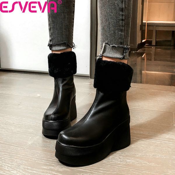 esveva 2020 warm fur platform zipper autumn winter comfort ankle boots round toe cow leather wedges casual women shoes size34-39, Black
esveva 2020 warm fur platform zipper autumn winter comfort ankle boots round toe cow leather wedges casual women shoes size34-39, Black