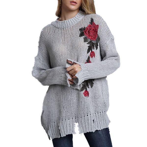 2019 new fashion sweater women loose knitted floral print long sleeve o-neck embroidered sweater pull femme, White;black
2019 new fashion sweater women loose knitted floral print long sleeve o-neck embroidered sweater pull femme, White;black