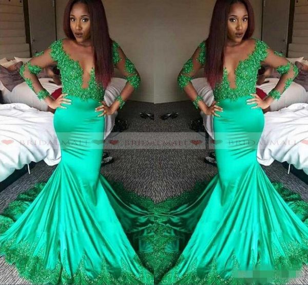 2019 green long sleeves prom dresses sheer neck lace applique sweep train illusion bodice formal pageant ball gown evening wear plus size, Black
2019 green long sleeves prom dresses sheer neck lace applique sweep train illusion bodice formal pageant ball gown evening wear plus size, Black