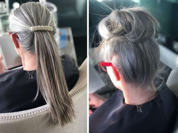 ponytail salt&pepper grey hair buns updo pony tail sleek silver gray human hair ponytail hairpiece wraps around colored ponytail 120g, Black
ponytail salt&pepper grey hair buns updo pony tail sleek silver gray human hair ponytail hairpiece wraps around colored ponytail 120g, Black