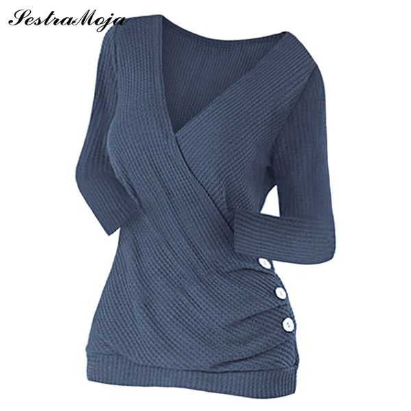 sestra moja plus size buttons surplice knit 2019 autumn new solid color v-neck button embellished long-sleeved pullover, White;black
sestra moja plus size buttons surplice knit 2019 autumn new solid color v-neck button embellished long-sleeved pullover, White;black
