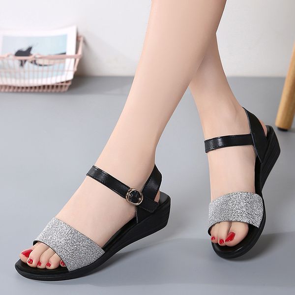 2020 summer fashion breathable leather wedge women's sandals all-match casual word buckle flat shoes woman, Black
2020 summer fashion breathable leather wedge women's sandals all-match casual word buckle flat shoes woman, Black