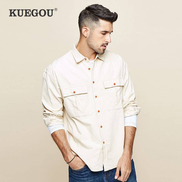kuegou 2020 spring 100% cotton pocket shirt men dress button casual slim fit long sleeve for male new fashion brand clothes 6862, White;black
kuegou 2020 spring 100% cotton pocket shirt men dress button casual slim fit long sleeve for male new fashion brand clothes 6862, White;black