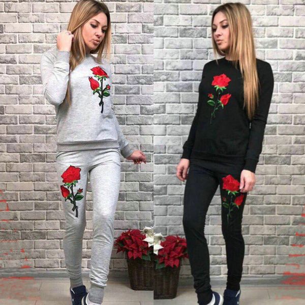 autumn winter women casual embroidery rose flowers pullover sweatshirts and pants 2 pcs running sets suits tracksuits sportswear, Black;blue
autumn winter women casual embroidery rose flowers pullover sweatshirts and pants 2 pcs running sets suits tracksuits sportswear, Black;blue