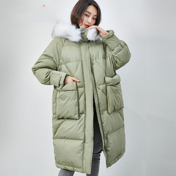 2019 women new white down jacket women's long section coat large fur collar lightweight hooded over the knee down jacket green, Black
2019 women new white down jacket women's long section coat large fur collar lightweight hooded over the knee down jacket green, Black