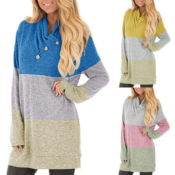 women's long sweatshirt long sleeve button cowl neck casual patchwork loose pullover sweatshirt tunic blouses, Black
women's long sweatshirt long sleeve button cowl neck casual patchwork loose pullover sweatshirt tunic blouses, Black