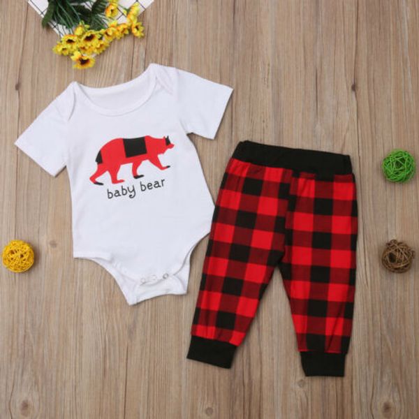 us newborn infant baby bear boy girl romper plaid pants outfits set clothes, Pink;blue
us newborn infant baby bear boy girl romper plaid pants outfits set clothes, Pink;blue