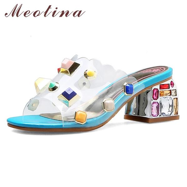 meotina лето тапочки женская обувь rhinestone толстые высокие каблуки обувь прозрачная заклепки open toe слайды леди сандалии размер 33-46, Black
meotina лето тапочки женская обувь rhinestone толстые высокие каблуки обувь прозрачная заклепки open toe слайды леди сандалии размер 33-46, Black