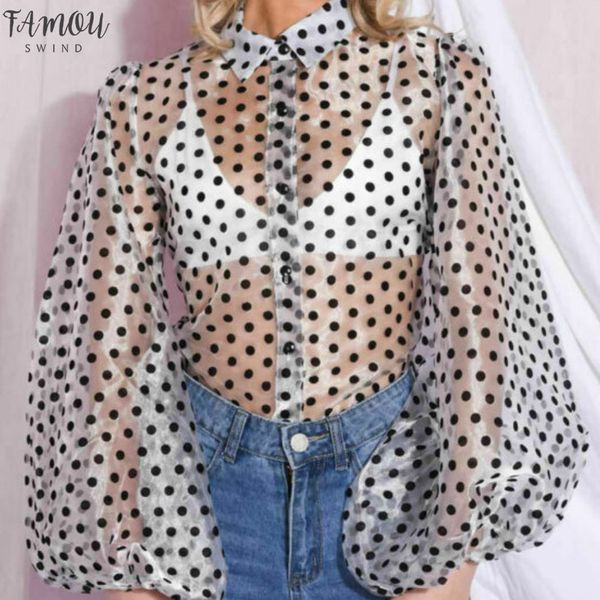 women sheer polka dot organza blouse puff long sleeve shirts 2020 new arrival, White
women sheer polka dot organza blouse puff long sleeve shirts 2020 new arrival, White