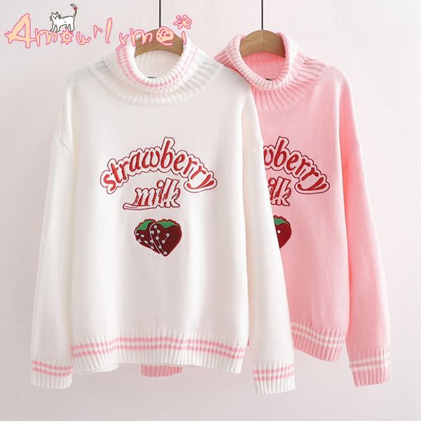 autumn winter turtleneck women sweater japanese mori girl cute pullover kawaii strawberry embroidery knitted female sweaters, White;black
autumn winter turtleneck women sweater japanese mori girl cute pullover kawaii strawberry embroidery knitted female sweaters, White;black