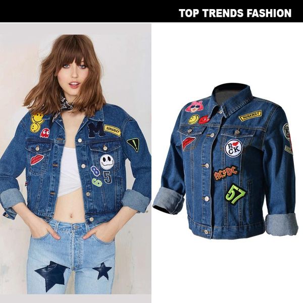 women denim short jacket with badges long sleeve vintage jean jacket denim autumn coat jeans casual chic style, Black;brown
women denim short jacket with badges long sleeve vintage jean jacket denim autumn coat jeans casual chic style, Black;brown