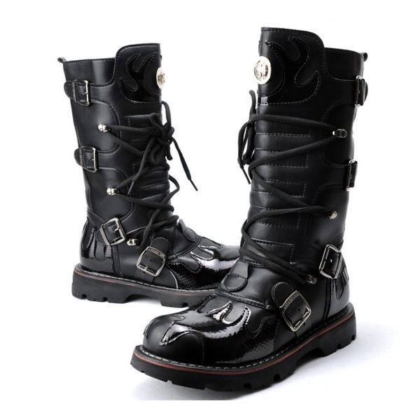 2020 new korean buckle lace up stage boots men fashion round toe high boots riding punk style black male pu leather cowboy shoes
2020 new korean buckle lace up stage boots men fashion round toe high boots riding punk style black male pu leather cowboy shoes