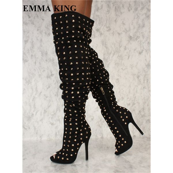 emma king botas mujer 2018 gold metal rivet studded black thigh high boots women open toe thin high heels femme stage long boots
emma king botas mujer 2018 gold metal rivet studded black thigh high boots women open toe thin high heels femme stage long boots