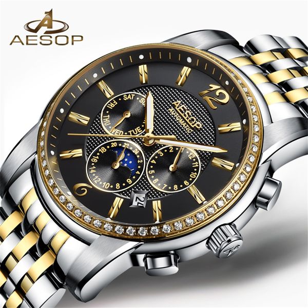 aesop luxury brand military watch men moon phase automatic mechanical watches luminous full steel waterproof clock men, Slivery;brown
aesop luxury brand military watch men moon phase automatic mechanical watches luminous full steel waterproof clock men, Slivery;brown