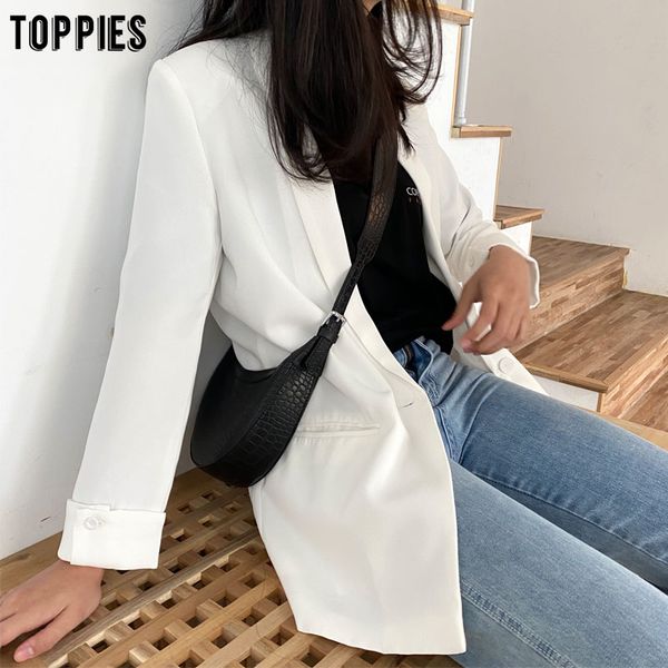 women solid color long blazer jacket pleated sleeve loose coat office lady work style small suit single button blazer, White;black
women solid color long blazer jacket pleated sleeve loose coat office lady work style small suit single button blazer, White;black