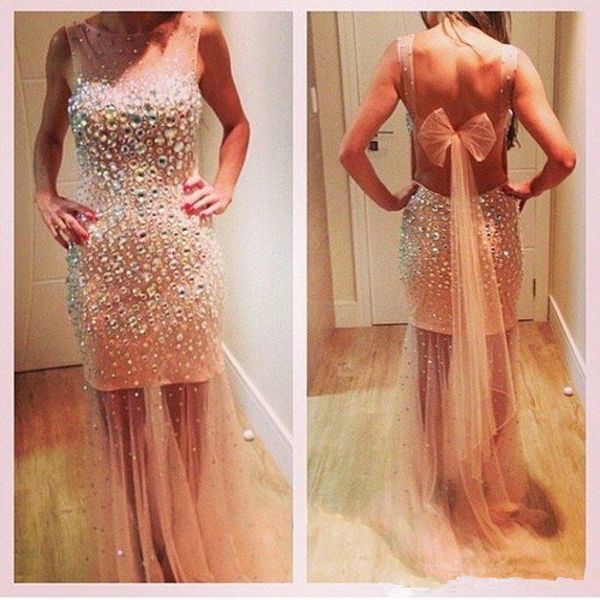 rhinestones beaded sheath prom dresses with see through tulle crew neck backless bridal party red carpet evening gowns b113, Black;red
rhinestones beaded sheath prom dresses with see through tulle crew neck backless bridal party red carpet evening gowns b113, Black;red