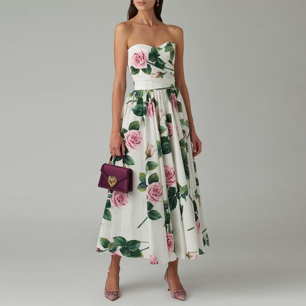 gedivoen elegant party summer dress women strapless floral print draped a line dress fashion designer female knee length dresses, Black;gray
gedivoen elegant party summer dress women strapless floral print draped a line dress fashion designer female knee length dresses, Black;gray