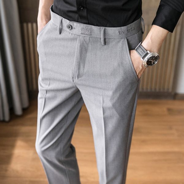 men's spring embroidered casual pants korean business men's work trousers long pants, White;black
men's spring embroidered casual pants korean business men's work trousers long pants, White;black