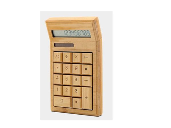 

Free Shipping New Design Fashion Business Finance Solar Powered 12 Digit Big Bamboo Button Electronic Calculator