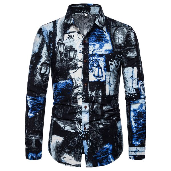 men,shirt men,men's shirts,fashion casual shirts,printed shirts, men's lapel shirts, long sleeve shirt men, men's clothing, White;black