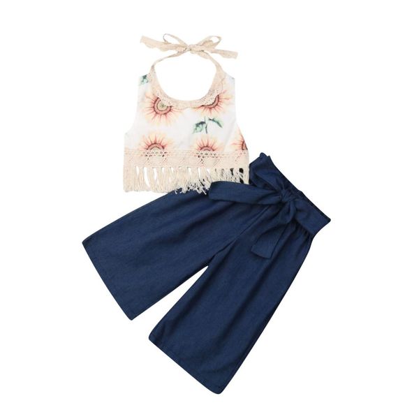 sweet 2pcs summer infant baby girl clothes sets sleeveless belt sunflower tassel +pants outfit, White
sweet 2pcs summer infant baby girl clothes sets sleeveless belt sunflower tassel +pants outfit, White