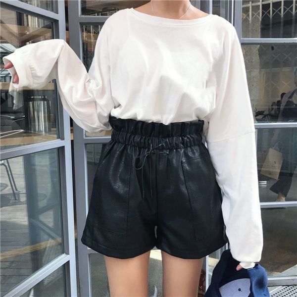spring new arrival korean style leather shorts high waisted loose wide leg shorts casual women elastic waist, White;black
spring new arrival korean style leather shorts high waisted loose wide leg shorts casual women elastic waist, White;black