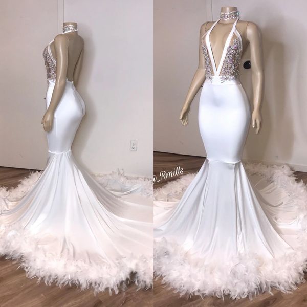 2020 luxurious feathers mermaid wedding dresses deep v neck beaded crystals backless wedding gowns, White
2020 luxurious feathers mermaid wedding dresses deep v neck beaded crystals backless wedding gowns, White