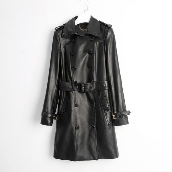 ladies genuine leather jacket sheepskin coat double breasted real sheep long trench jacket women autumn winter female outerwear, Black
ladies genuine leather jacket sheepskin coat double breasted real sheep long trench jacket women autumn winter female outerwear, Black