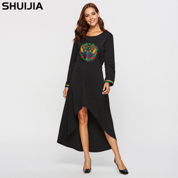 womens designer embroidered stitching irregular dressebz9, Black;gray