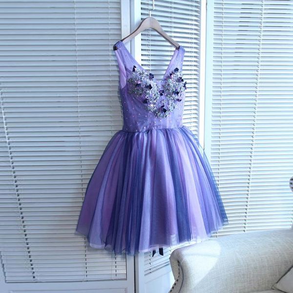 pretty v-neck a-line short prom dresses with 3d flowers crystals beading formal party dresses lace up back purple prom dresses, Black
pretty v-neck a-line short prom dresses with 3d flowers crystals beading formal party dresses lace up back purple prom dresses, Black